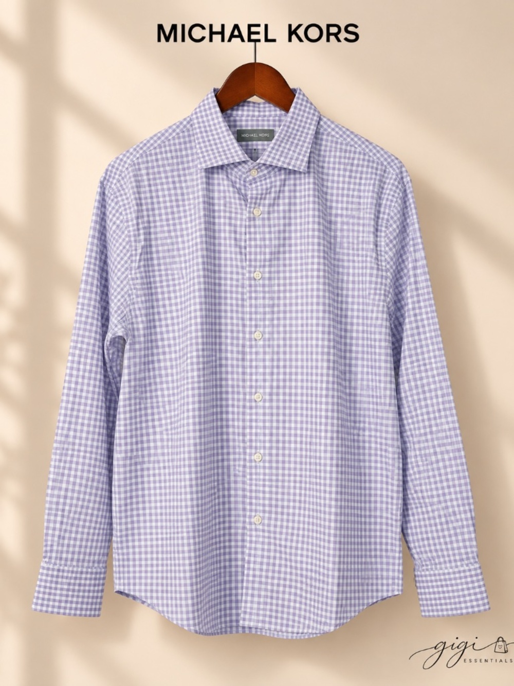 Michael Kors Men’s XL Lavender Gingham Slim Fit Stretch Dress Shirt